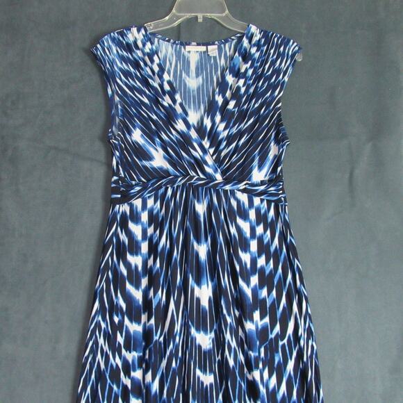 Chicos Dress Womens Sz 0 Blue White Geometric Maxi Resort Vacation Beachy Flowy - Picture 2 of 8